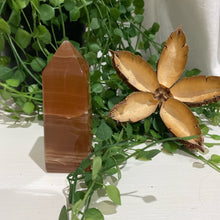 Load image into Gallery viewer, Honey Calcite Crystal Tower Point Obelisk Generator