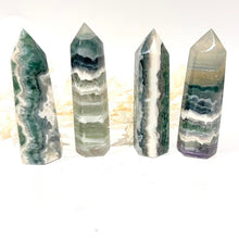 Load image into Gallery viewer, Snowflake fluorite Crystal Tower Point Generator