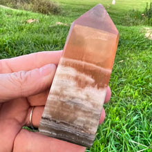 Load image into Gallery viewer, Honey Calcite Crystal Tower Point Obelisk Generator