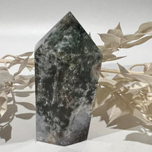 Load image into Gallery viewer, Moss Agate Crystal Tower Point Generator