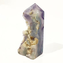 Load image into Gallery viewer, Rainbow Purple Green Fluorite Half Polished Crystal Tower Point Generator