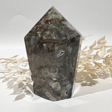 Load image into Gallery viewer, Moss Agate Crystal Tower Point Generator