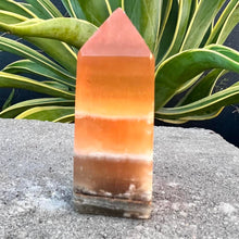 Load image into Gallery viewer, Honey Calcite Crystal Tower Point Obelisk Generator