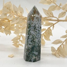 Load image into Gallery viewer, Moss Agate Crystal Tower Point Generator