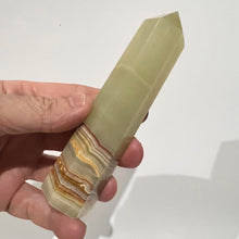 Load image into Gallery viewer, Green Banded Green Onyx Crystal Tower Point Generator