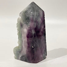 Load image into Gallery viewer, Rainbow Purple Green Fluorite Half Polished Crystal Tower Point Generator