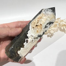 Load image into Gallery viewer, Moss Agate Crystal Tower Point Generator