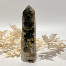 Load image into Gallery viewer, Moss Agate Crystal Tower Point Generator