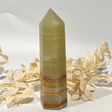 Load image into Gallery viewer, Green Banded Green Onyx Crystal Tower Point Generator