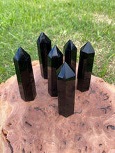 Load image into Gallery viewer, Black Obsidian Tower Point Generator Crystal