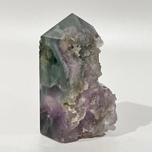 Load image into Gallery viewer, Rainbow Purple Green Fluorite Half Polished Crystal Tower Point Generator