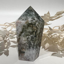 Load image into Gallery viewer, Moss Agate Crystal Tower Point Generator