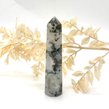 Load image into Gallery viewer, Moss Agate Crystal Tower Point Generator