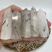 Load image into Gallery viewer, Black Tourmaline in Quartz Tower Point Generator