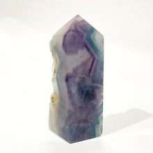 Load image into Gallery viewer, Rainbow Purple Green Fluorite Half Polished Crystal Tower Point Generator