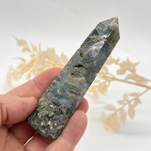 Load image into Gallery viewer, Moss Agate Crystal Tower Point Generator