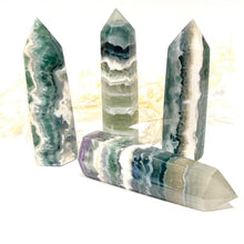 Load image into Gallery viewer, Snowflake fluorite Crystal Tower Point Generator