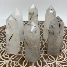 Load image into Gallery viewer, Black Tourmaline in Quartz Tower Point Generator