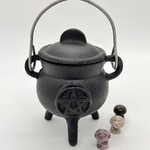Load image into Gallery viewer, Cast Iron Cauldron with Pentagon design Incense Burner