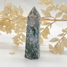 Load image into Gallery viewer, Moss Agate Crystal Tower Point Generator