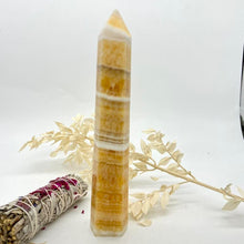 Load image into Gallery viewer, Orange Banded Calcite Crystal Tower Point Generator Orange Crystal Stone