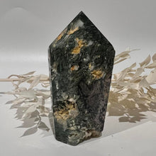 Load image into Gallery viewer, Moss Agate Crystal Tower Point Generator