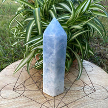 Load image into Gallery viewer, Blue Calcite Crystal Tower Blue Crystal Obelisk Point Generator