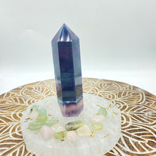 Load image into Gallery viewer, Purple Blue Fluorite Crystal Tower Point Generator