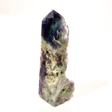Load image into Gallery viewer, Rainbow Purple Green Fluorite Half Polished Crystal Tower Point Generator