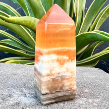 Load image into Gallery viewer, Honey Calcite Crystal Tower Point Obelisk Generator