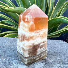 Load image into Gallery viewer, Honey Calcite Crystal Tower Point Obelisk Generator