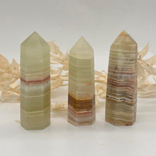 Load image into Gallery viewer, Green Banded Green Onyx Crystal Tower Point Generator