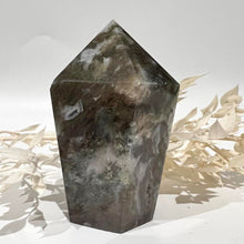 Load image into Gallery viewer, Moss Agate Crystal Tower Point Generator