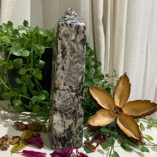 Load image into Gallery viewer, Black and White Zebra Jasper Crystal Tower Point Generator