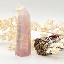 Load image into Gallery viewer, Rose Quartz Crystal Tower With Moon Phases