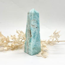Load image into Gallery viewer, Blue Aragonite Crystal Tower Obelisk Crystal Tower Blue Crystal