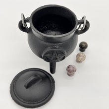 Load image into Gallery viewer, Cast Iron Cauldron with Pentagon design Incense Burner