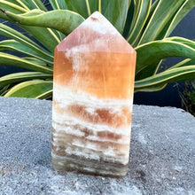 Load image into Gallery viewer, Honey Calcite Crystal Tower Point Obelisk Generator