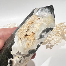 Load image into Gallery viewer, Moss Agate Crystal Tower Point Generator