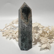 Load image into Gallery viewer, Moss Agate Crystal Tower Point Generator