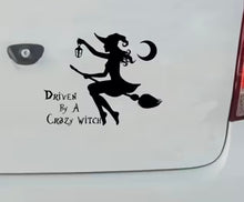 Load image into Gallery viewer, Vinyl Car / Window / Glass Sticker Driven By A Crazy Witch Size 13cm x 10cm
