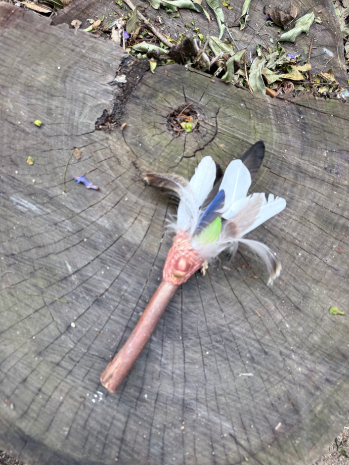 Handcrafted Smudge Wand with Duck, Indian Ringneck & Chicken Feathers | Ritual Cleansing Fan | Celtic Moon Alchemy