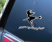 Load image into Gallery viewer, Vinyl Car / Window / Glass Sticker Driven By A Crazy Witch Size 12 x 10.62 .
