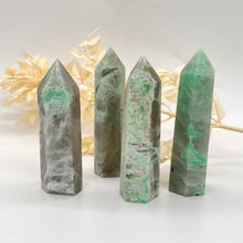 Load image into Gallery viewer, Garnierite Green Moonstone Crystal Tower Point Generator
