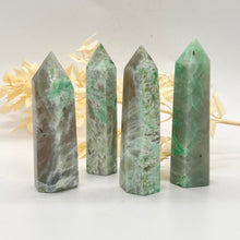 Load image into Gallery viewer, Garnierite Green Moonstone Crystal Tower Point Generator
