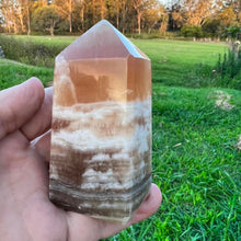 Load image into Gallery viewer, Honey Calcite Crystal Tower Point Obelisk Generator
