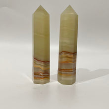 Load image into Gallery viewer, Green Banded Green Onyx Crystal Tower Point Generator
