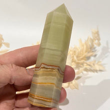 Load image into Gallery viewer, Green Banded Green Onyx Crystal Tower Point Generator
