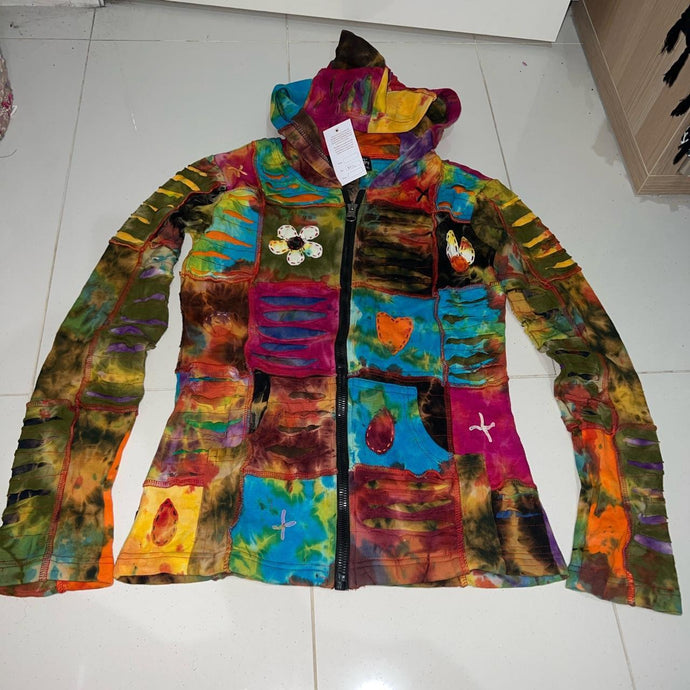 Nepalese Handmade  Multi-Colour Cotton Hoodie Cardigan size Medium / Large