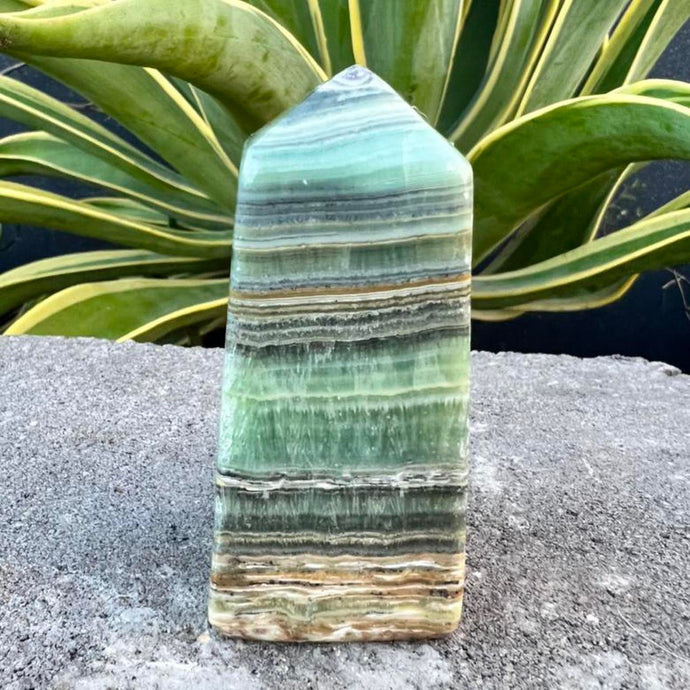 Green Banded Calcite Crystal Tower Metaphysical, Crystals, Healing, Stone